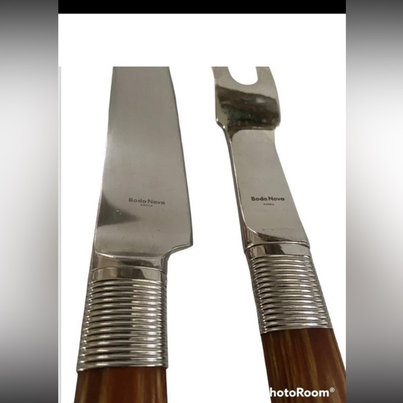 Boda Nova Stainless 12.50” Long Carving Knife and Fork Wooden Handle Set. - Picture 3 of 3
